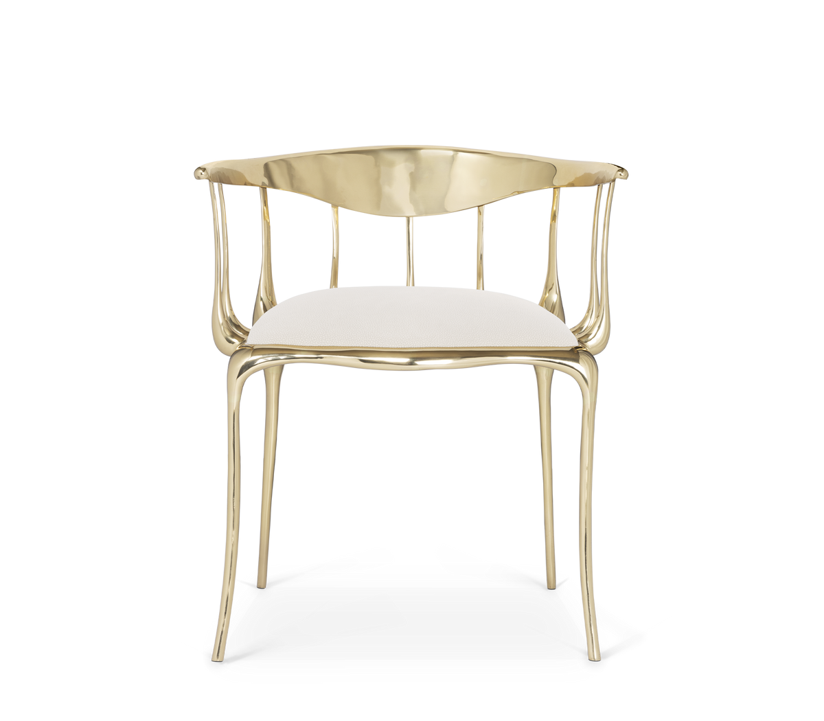 No 11 Cream Velvet Surrealist Polished Gold Dining Chair