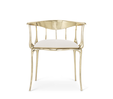 No 11 Cream Velvet Surrealist Polished Gold Dining Chair