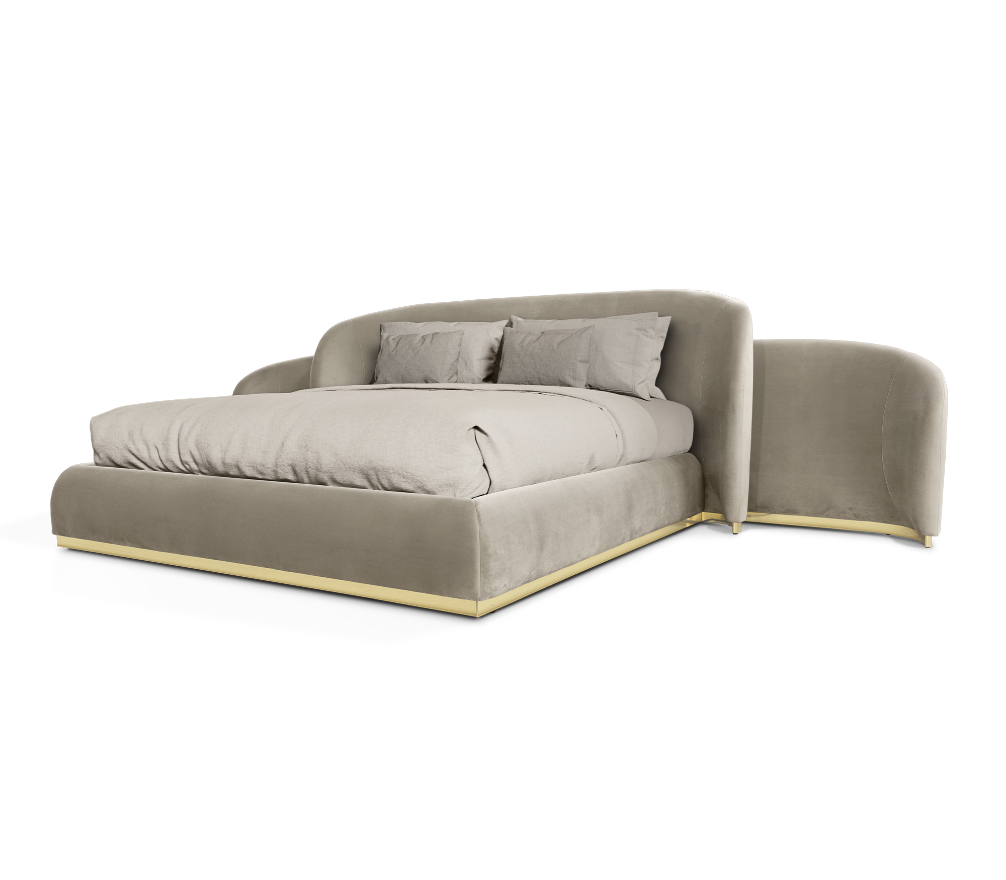 Odette Curved Velvet Polished Brass King Bed