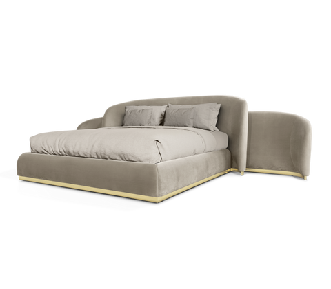 Odette Curved Velvet Polished Brass King Bed