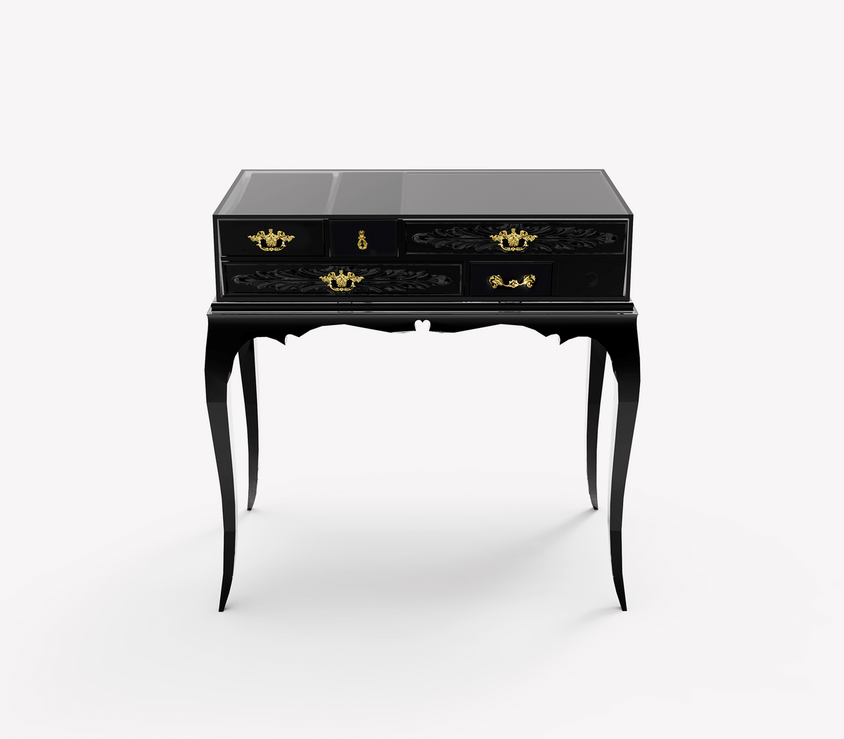 Melrose Baroque High Gloss Black Nightstand