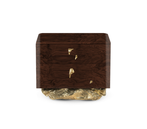 Angra Small Walnut Root Organic Gold Base Nightstand
