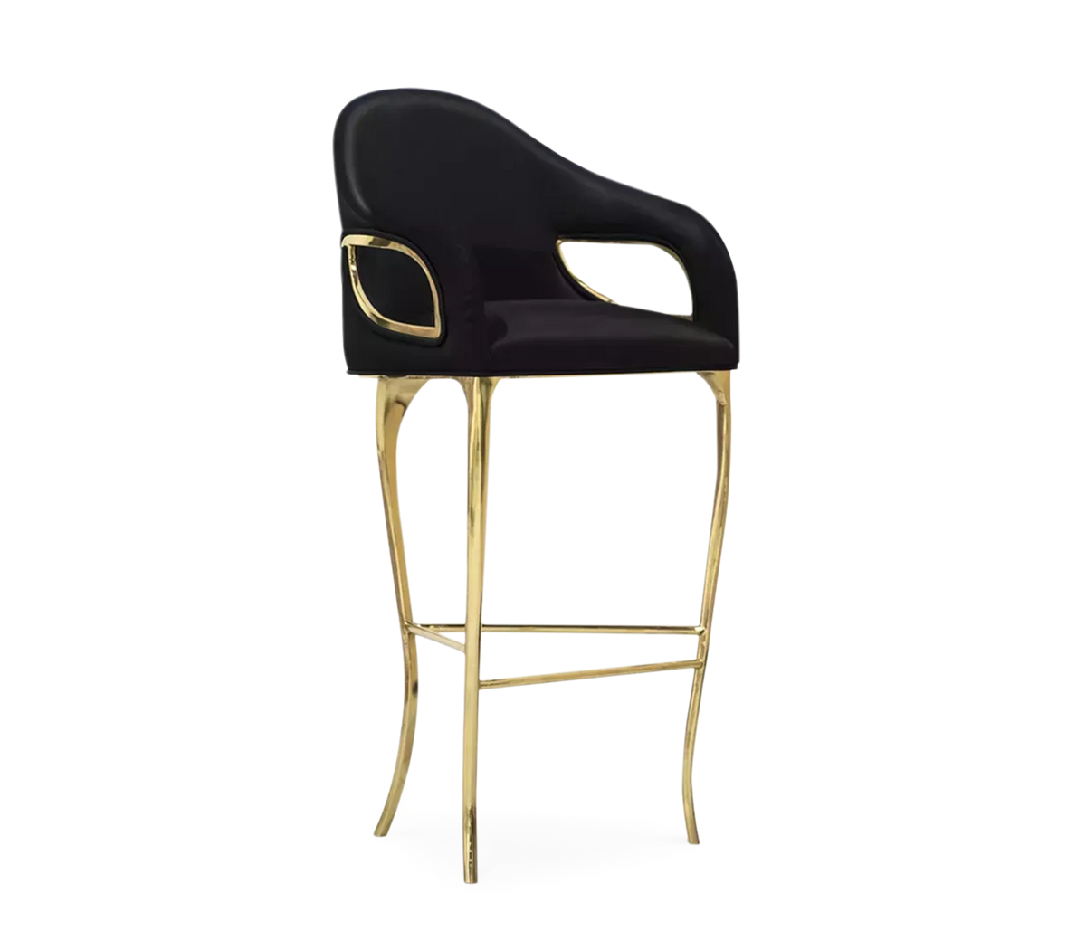 Chandra Curved Cutout Polished Brass High Back Bar Stool