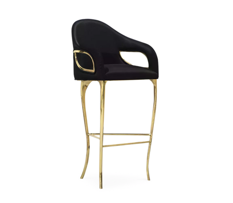 Chandra Curved Cutout Polished Brass High Back Bar Stool