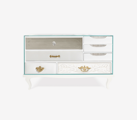 Soho White Baroque Mirrored Bedside Table