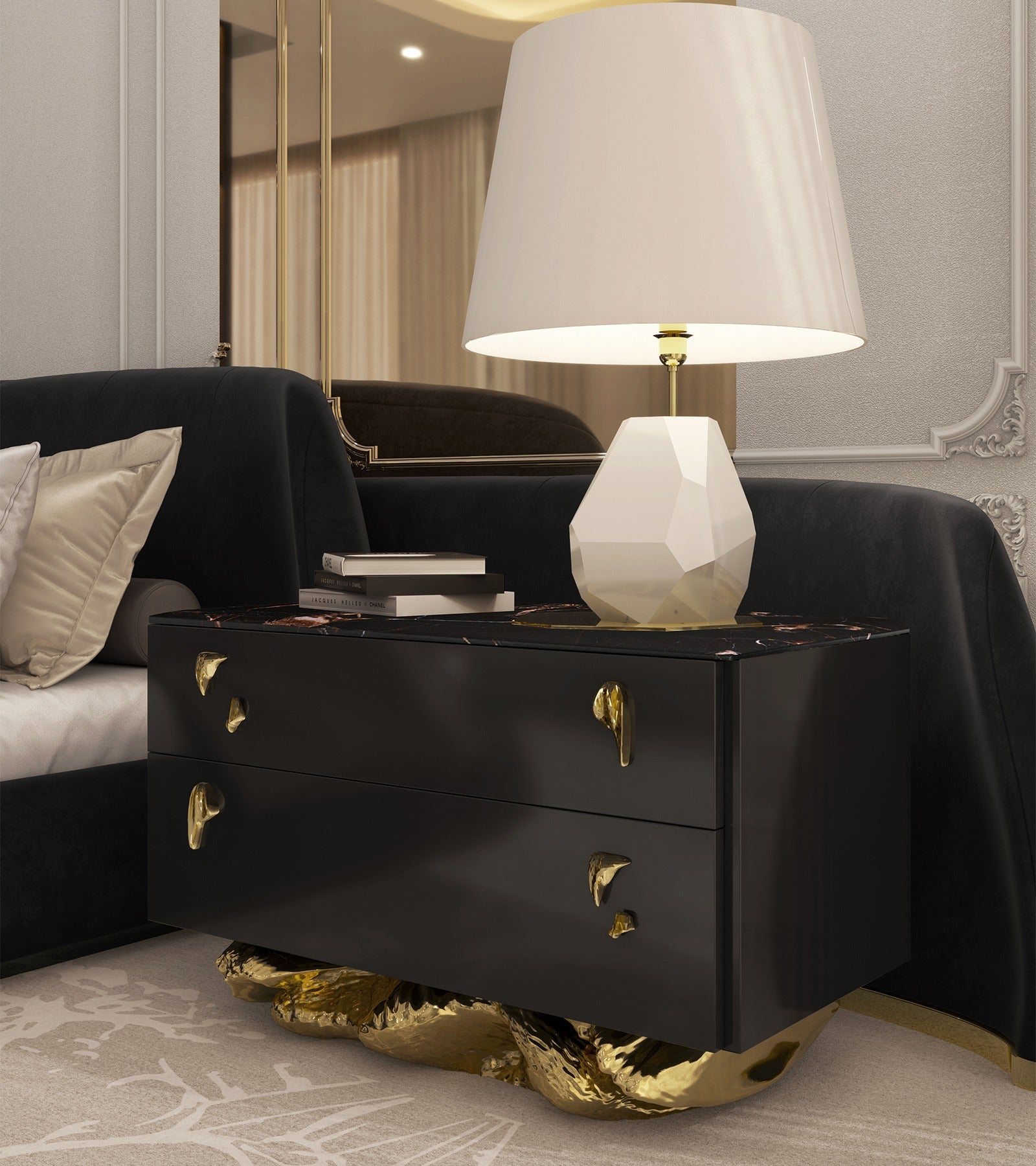 Angra Organic Brass Base Marble Top Nightstand