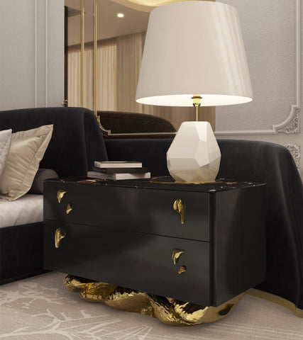 Angra Organic Brass Base Marble Top Nightstand