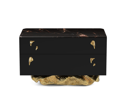 Angra Organic Brass Base Marble Top Nightstand