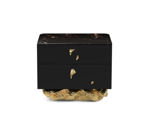 Angra Small Organic Gold Base Marble Top Nightstand