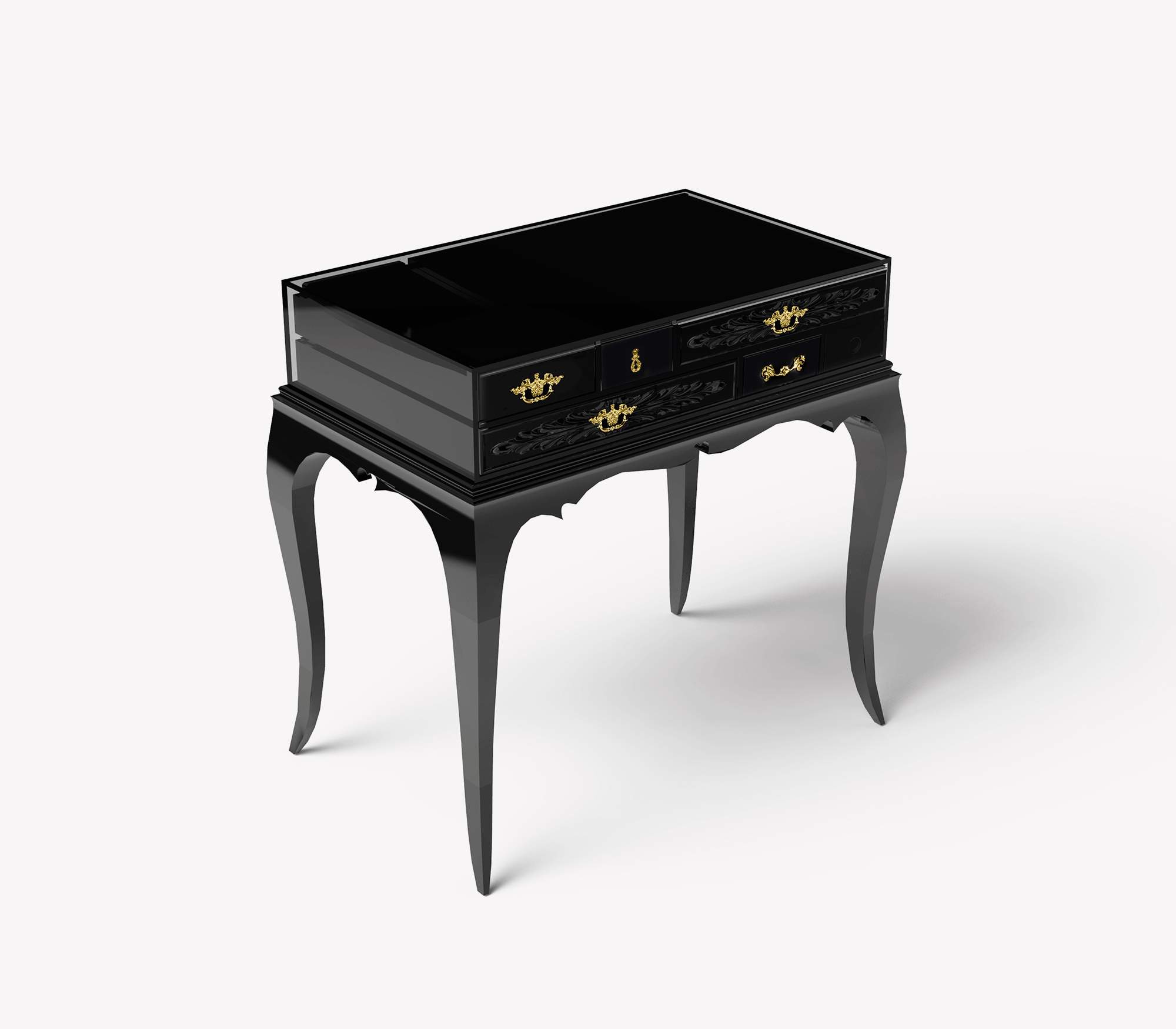 Melrose Baroque High Gloss Black Nightstand