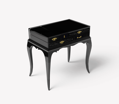 Melrose Baroque High Gloss Black Nightstand