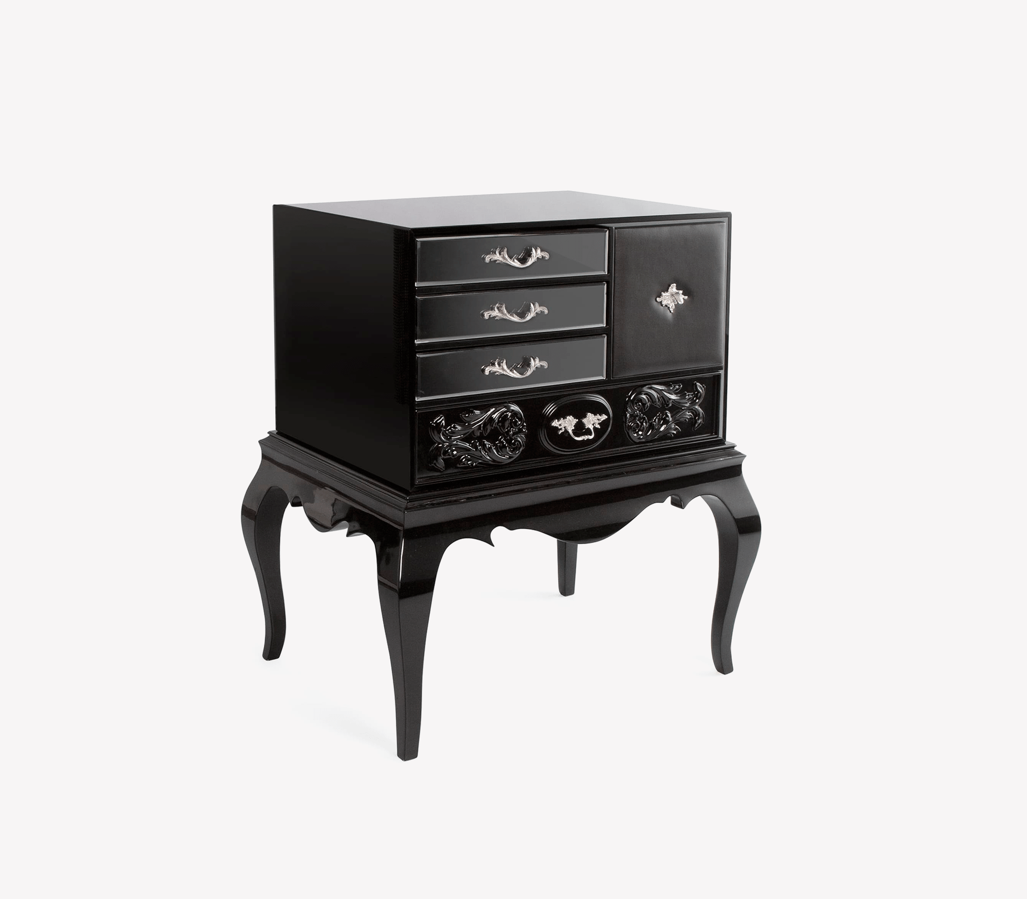 Brooklyn Baroque High Gloss Black Bedside Nightstand