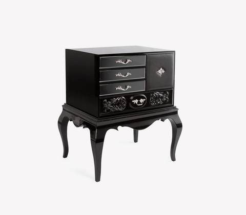 Brooklyn Baroque High Gloss Black Bedside Nightstand