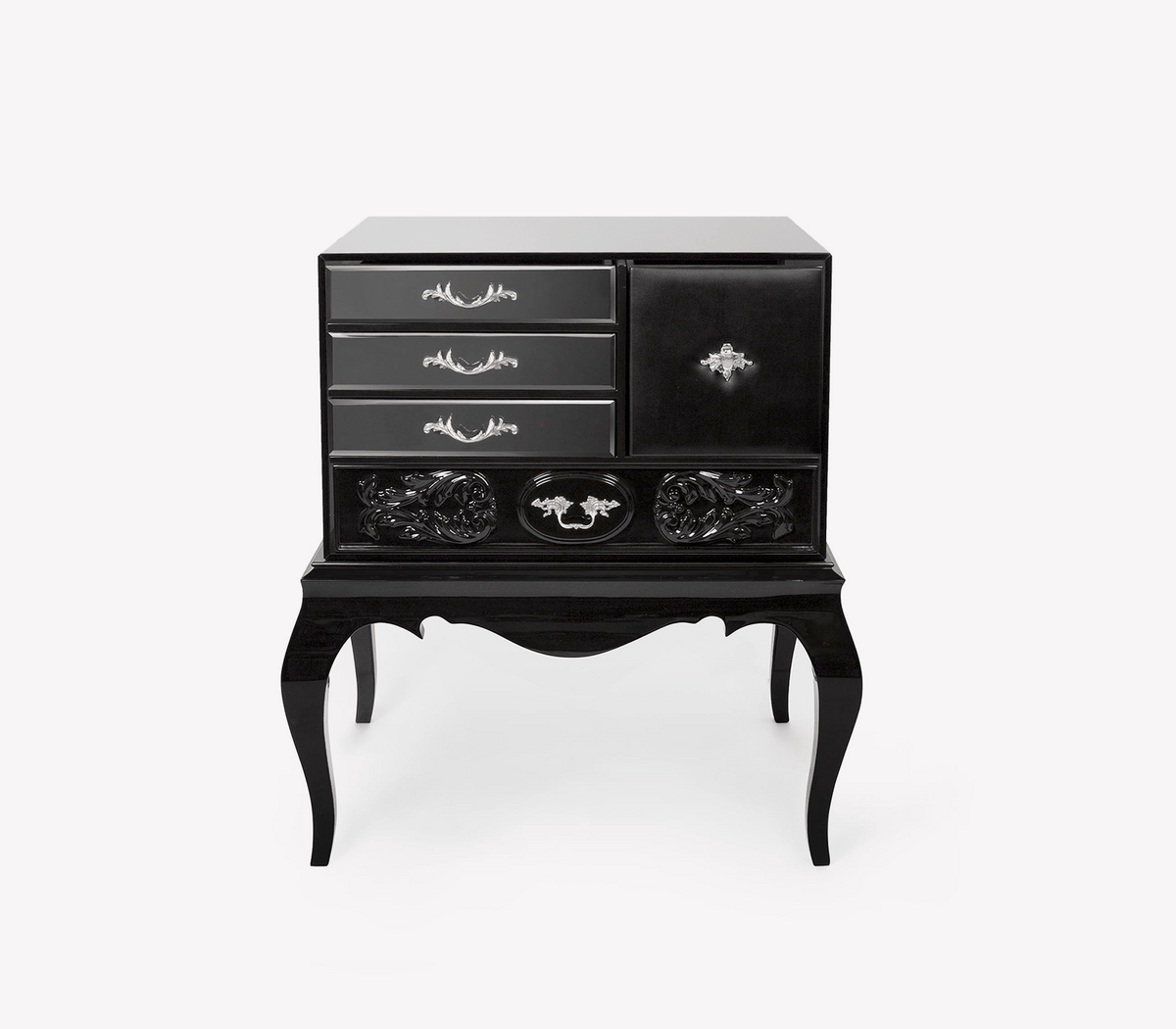 Brooklyn Baroque High Gloss Black Bedside Nightstand