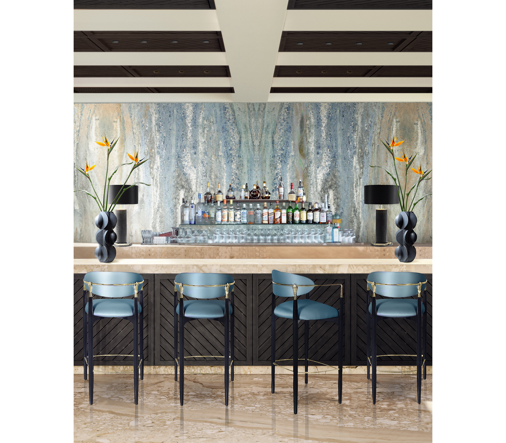 Nahema Sculptural Polished Brass Accent Bar Stool