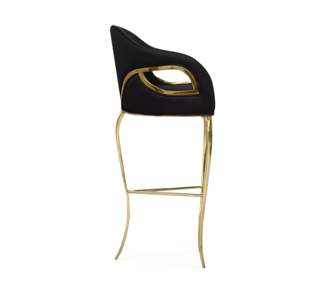 Chandra Curved Cutout Polished Brass High Back Bar Stool