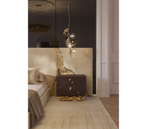Angra Small Walnut Root Organic Gold Base Nightstand