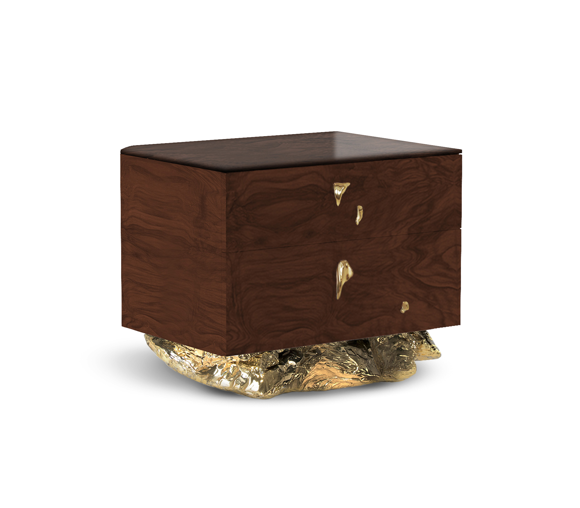 Angra Small Walnut Root Organic Gold Base Nightstand