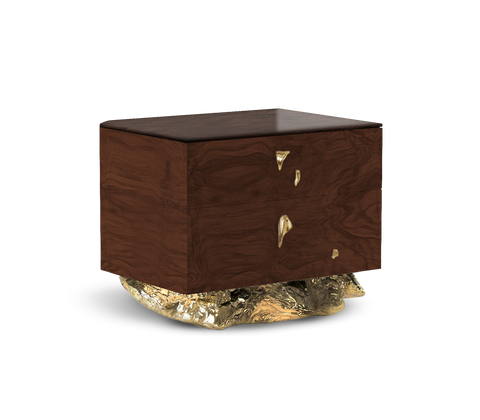 Angra Small Walnut Root Organic Gold Base Nightstand