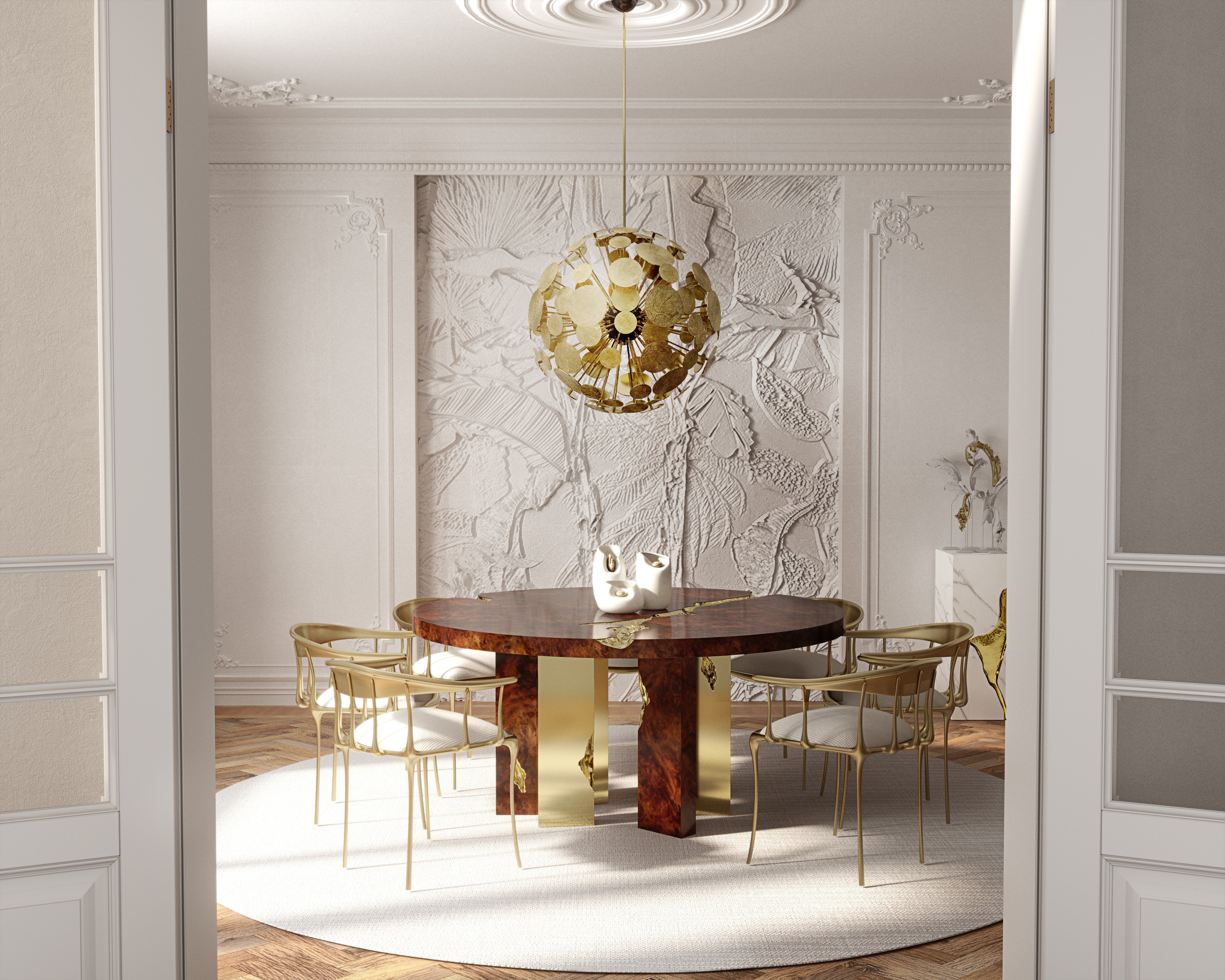 Empire Round Brass Inlay Dining Table