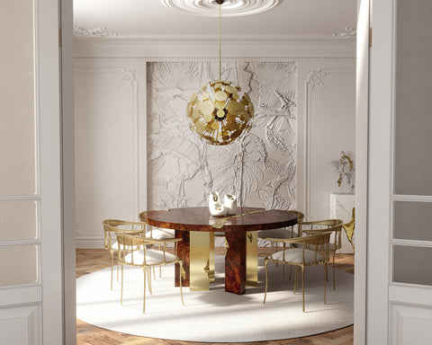 Empire Round Brass Inlay Dining Table