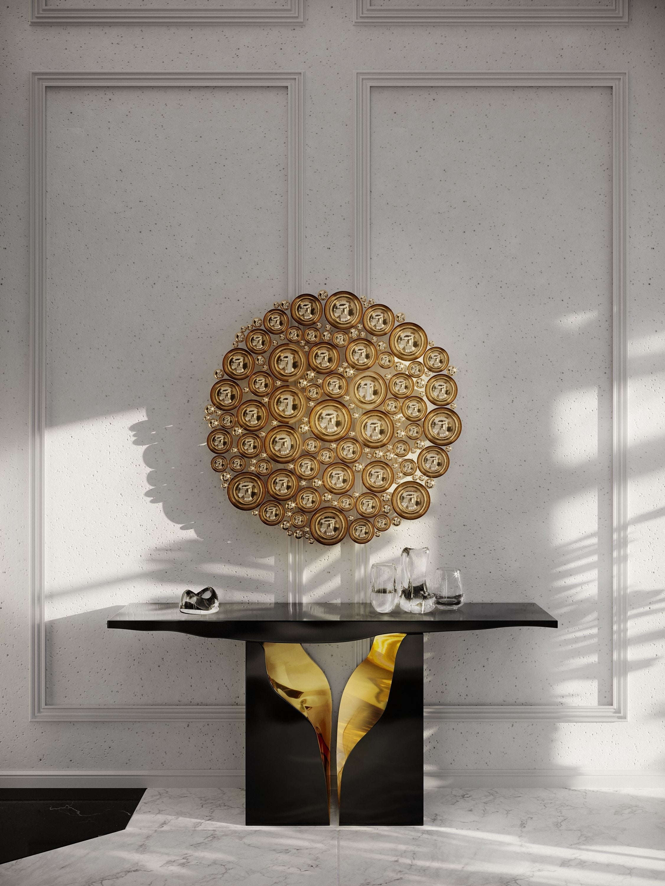 Brass Wood White Cabinet for Entryway