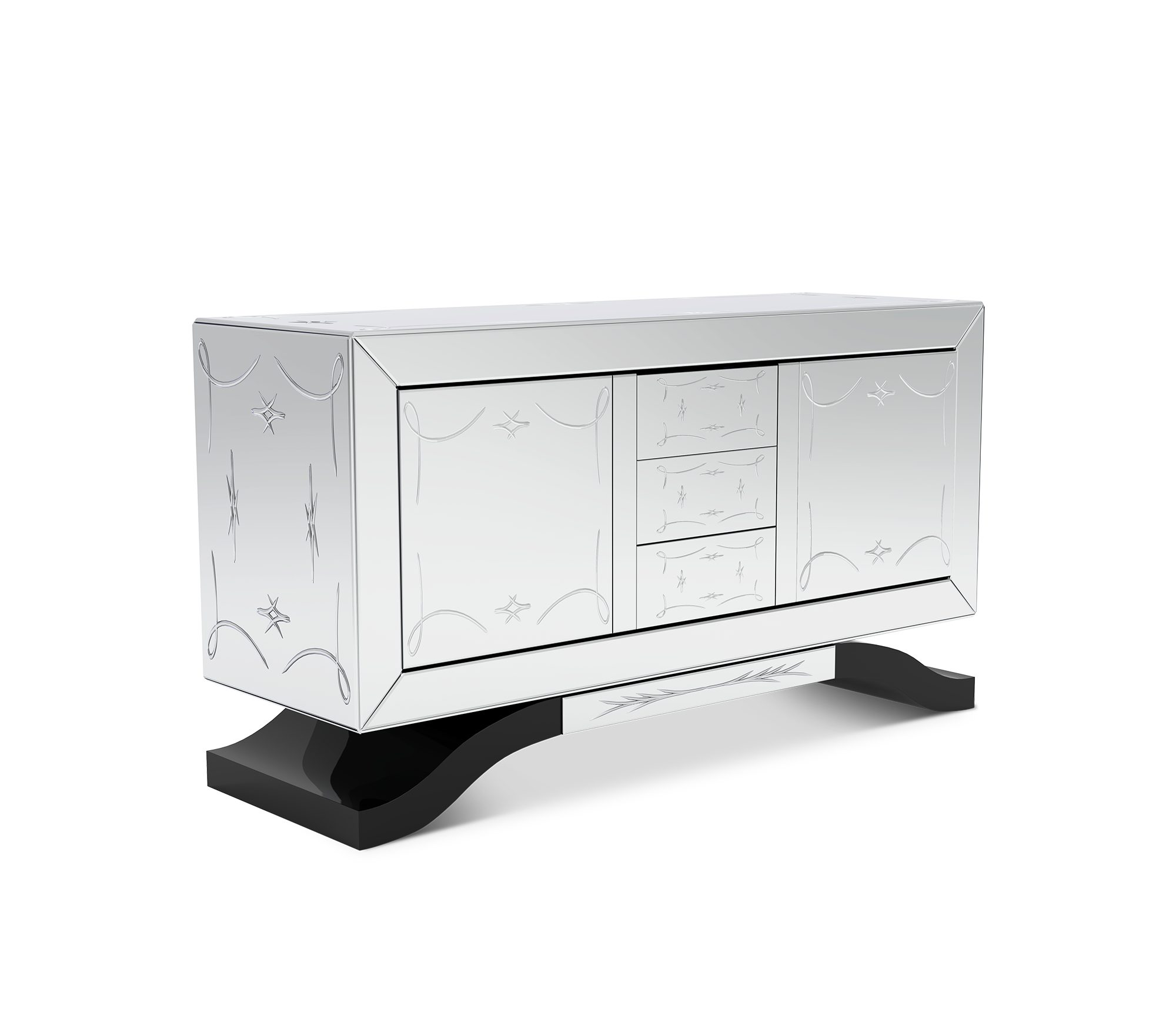 Mirrored Black Sideboard Cabinet