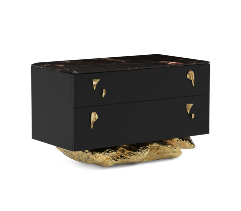 Angra Organic Brass Base Marble Top Nightstand