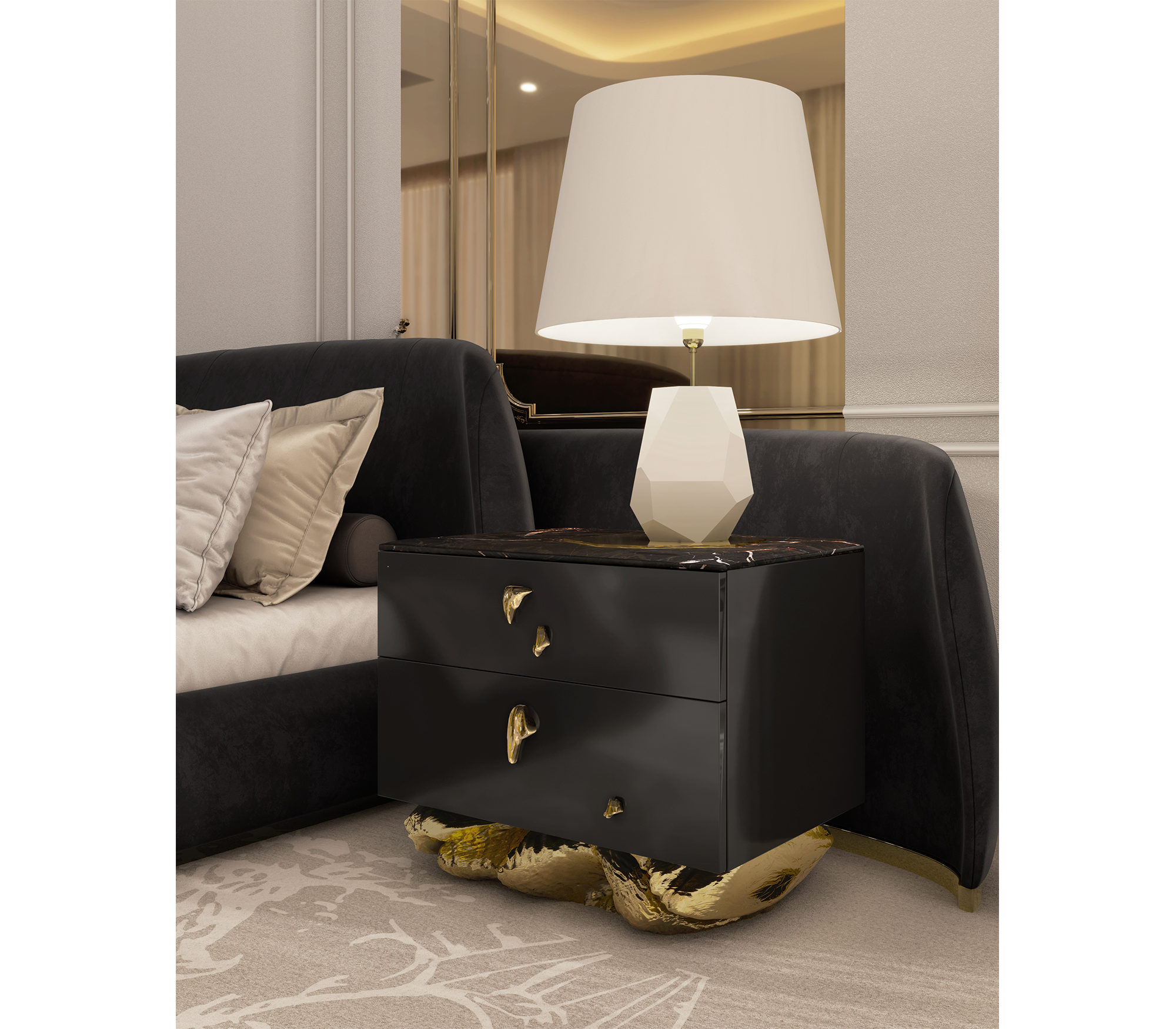 Angra Small Organic Gold Base Marble Top Nightstand