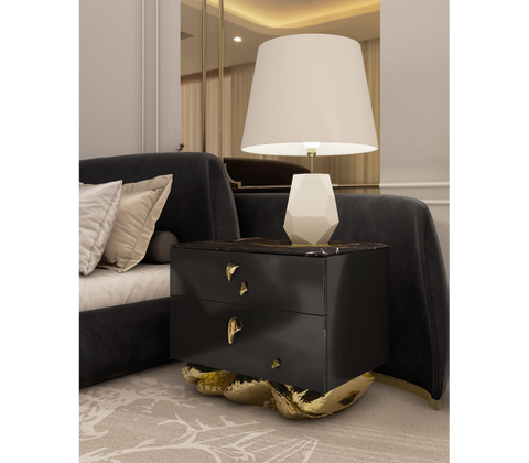Angra Small Organic Gold Base Marble Top Nightstand