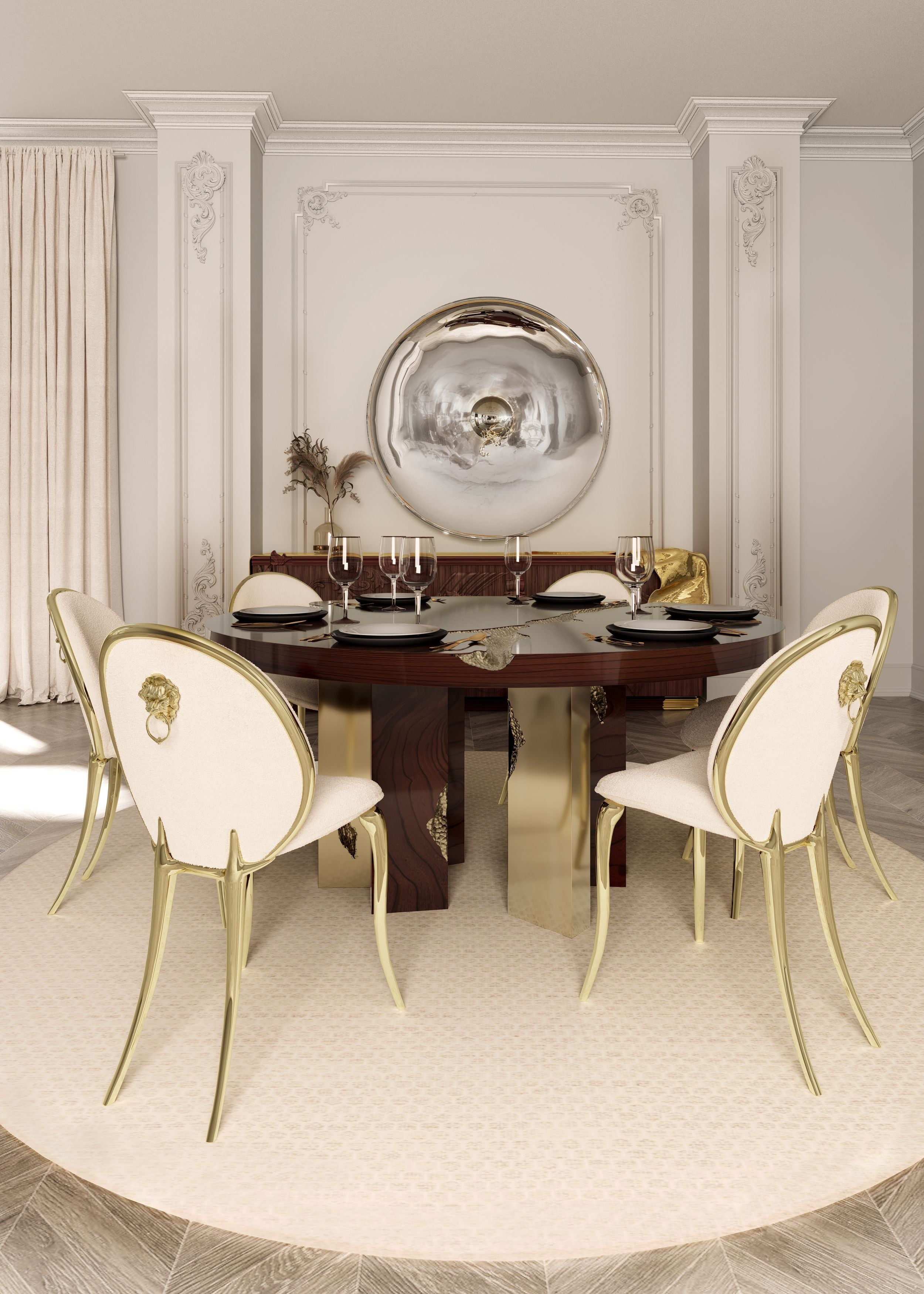 Empire Round Brass Inlay Dining Table