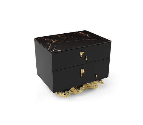 Angra Small Organic Gold Base Marble Top Nightstand