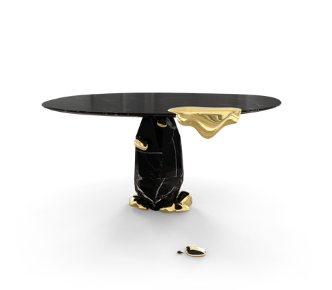 Diamond Marble and Brass Round Dining Table