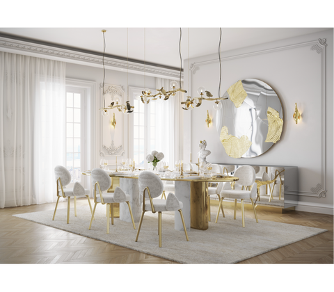 Althea Bouclé Sculptural Polished Gold Dining Chair