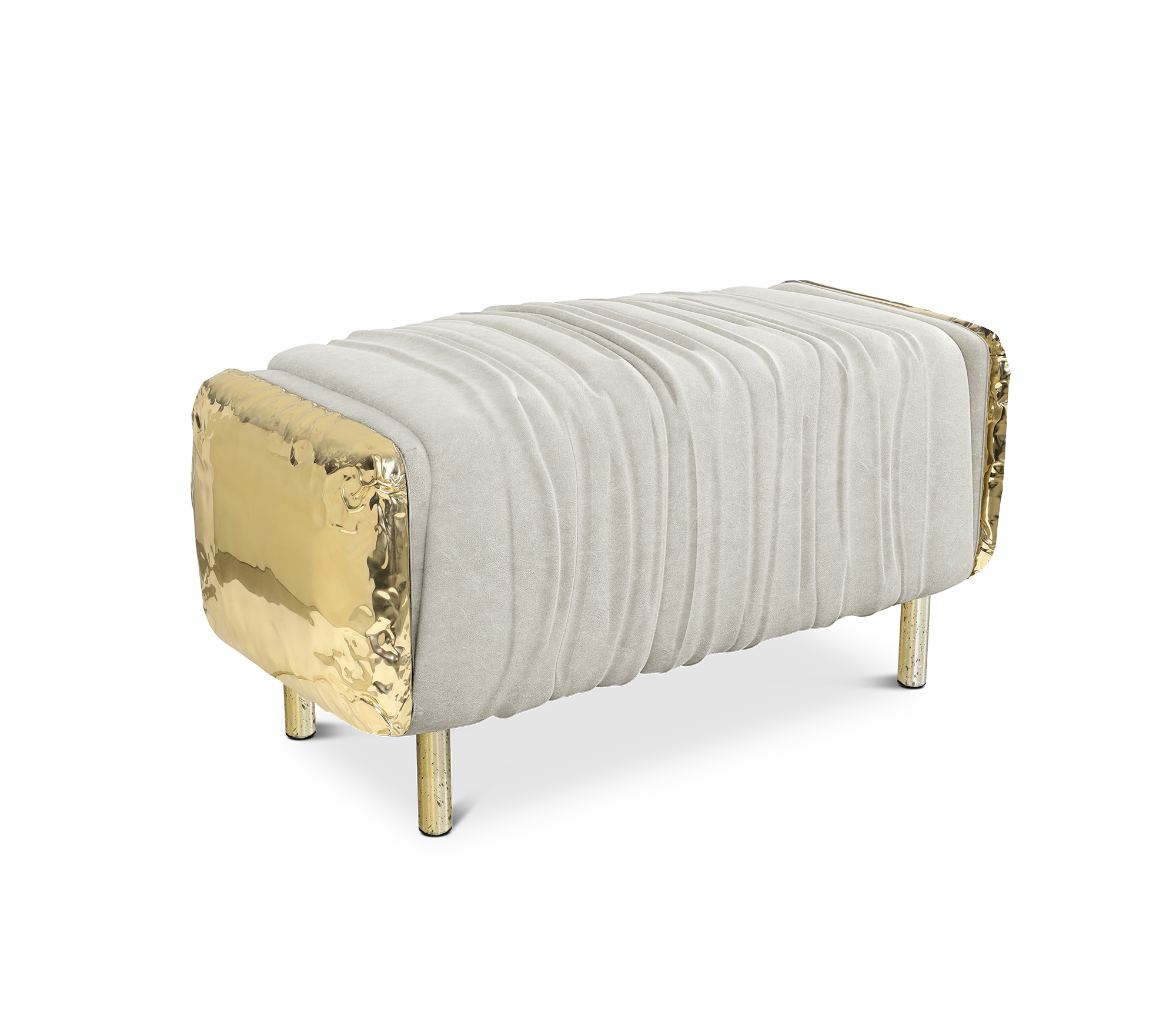 Imperfectio Hammered Brass Upholstered Ottoman