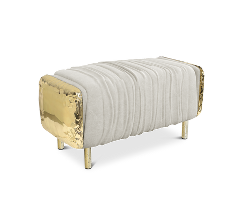 Imperfectio Hammered Brass Upholstered Ottoman