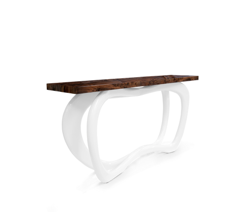 Infinity Consoles Curved Copper Leaf Entryways Cabinet Table