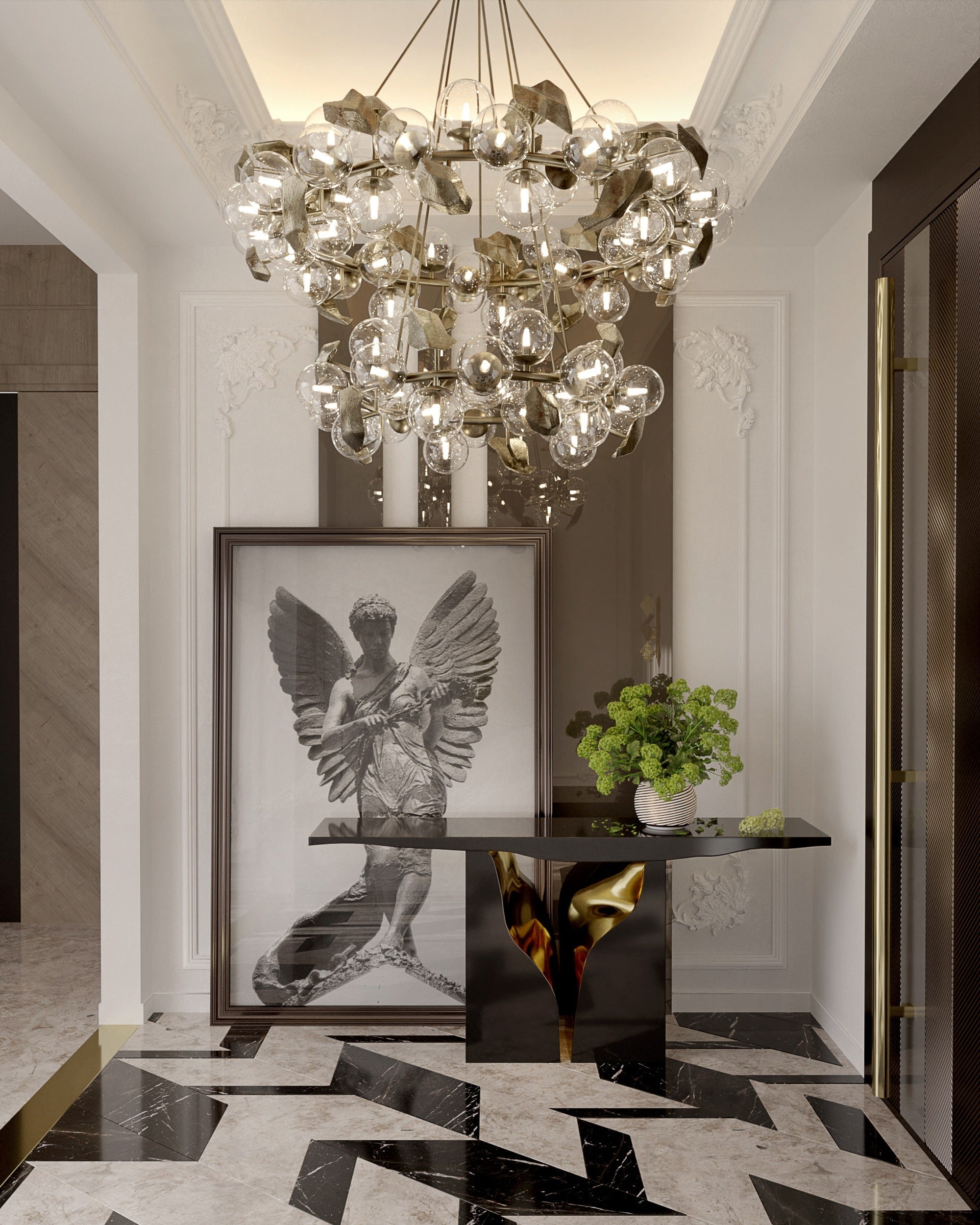 Brass Wood White Cabinet for Entryway