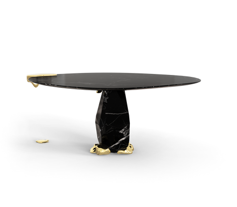 Diamond Marble and Brass Round Dining Table