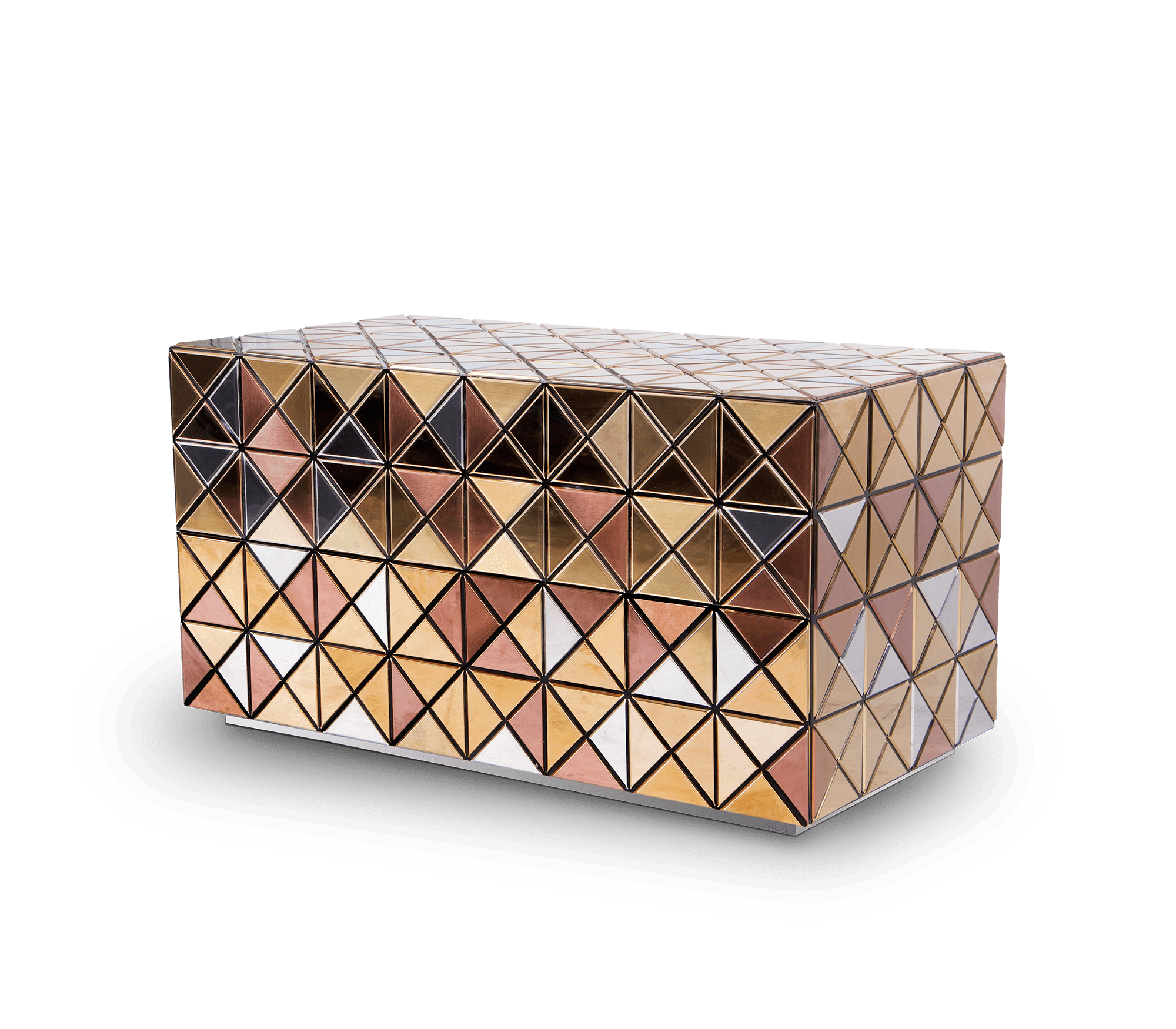 Pixel Geometric Mixed Metal Mirrored Nightstand