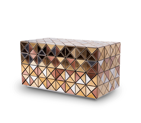 Pixel Geometric Mixed Metal Mirrored Nightstand