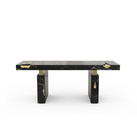 Empire Cracked Brass Inlay Marble Desk