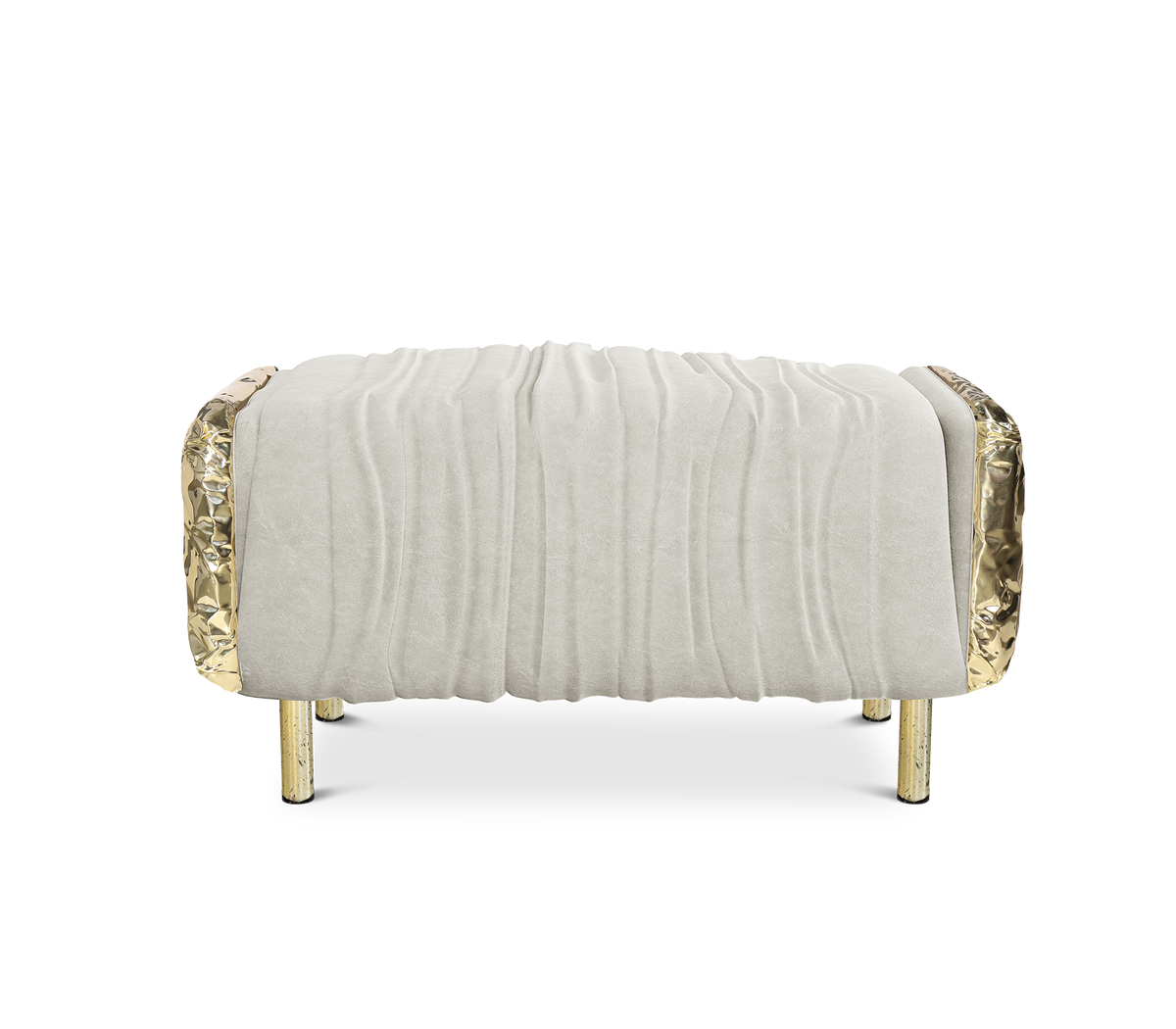 Imperfectio Hammered Brass Upholstered Ottoman