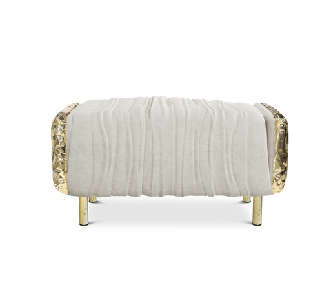 Imperfectio Hammered Brass Upholstered Ottoman
