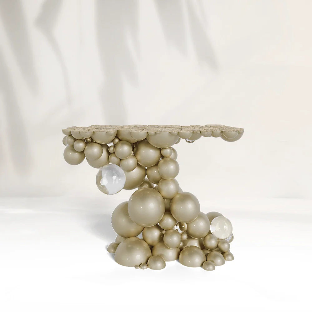 Bubble Boca White and Gold Console Table