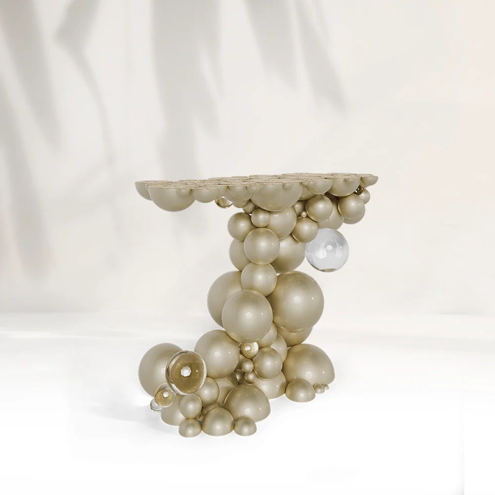 Bubble Boca White and Gold Console Table