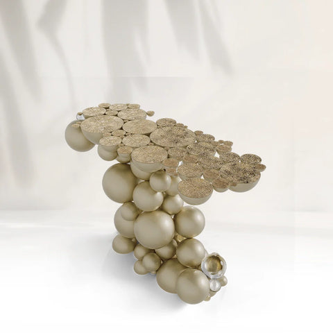 Bubble Boca White and Gold Console Table