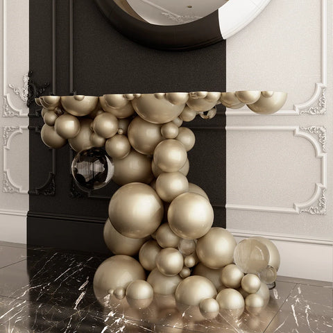 Bubble Boca White and Gold Console Table