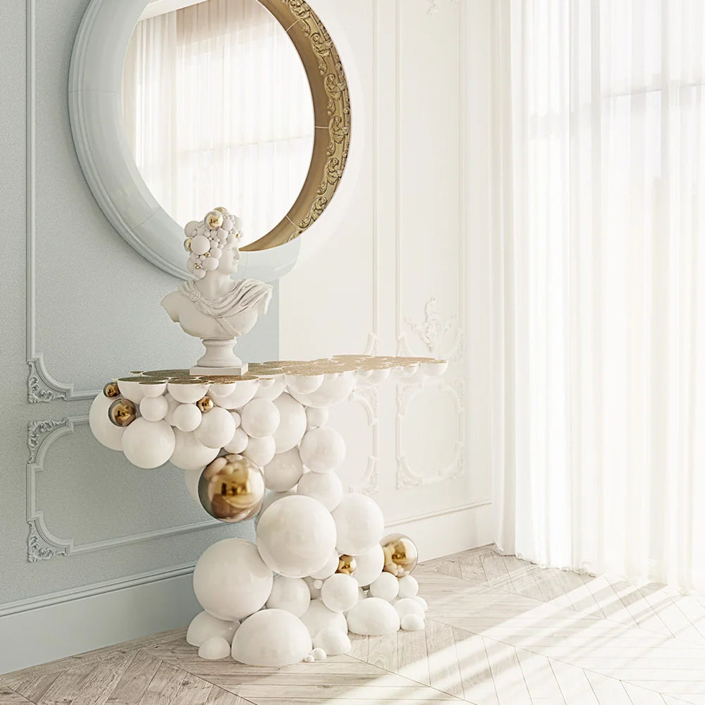 Bubble Boca White and Gold Console Table