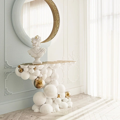 Bubble Boca White and Gold Console Table